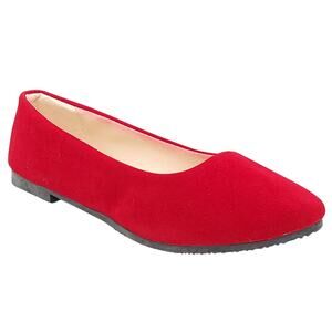 Xiuxie Women Almond Toe Slip On Slip On Ballet Flats Size US 8 Red Faux Suede